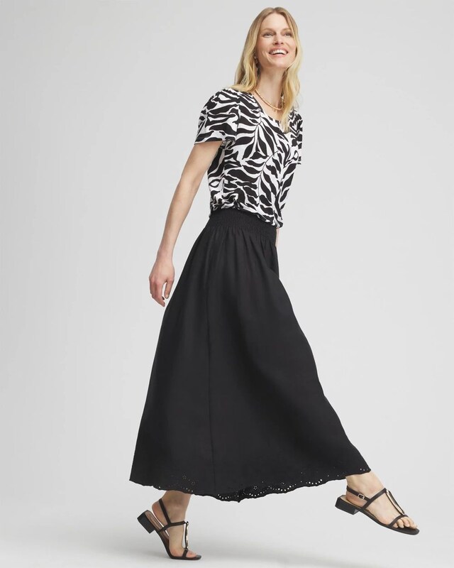 Linen Embroidered Scallop Hem Skirt - image 2